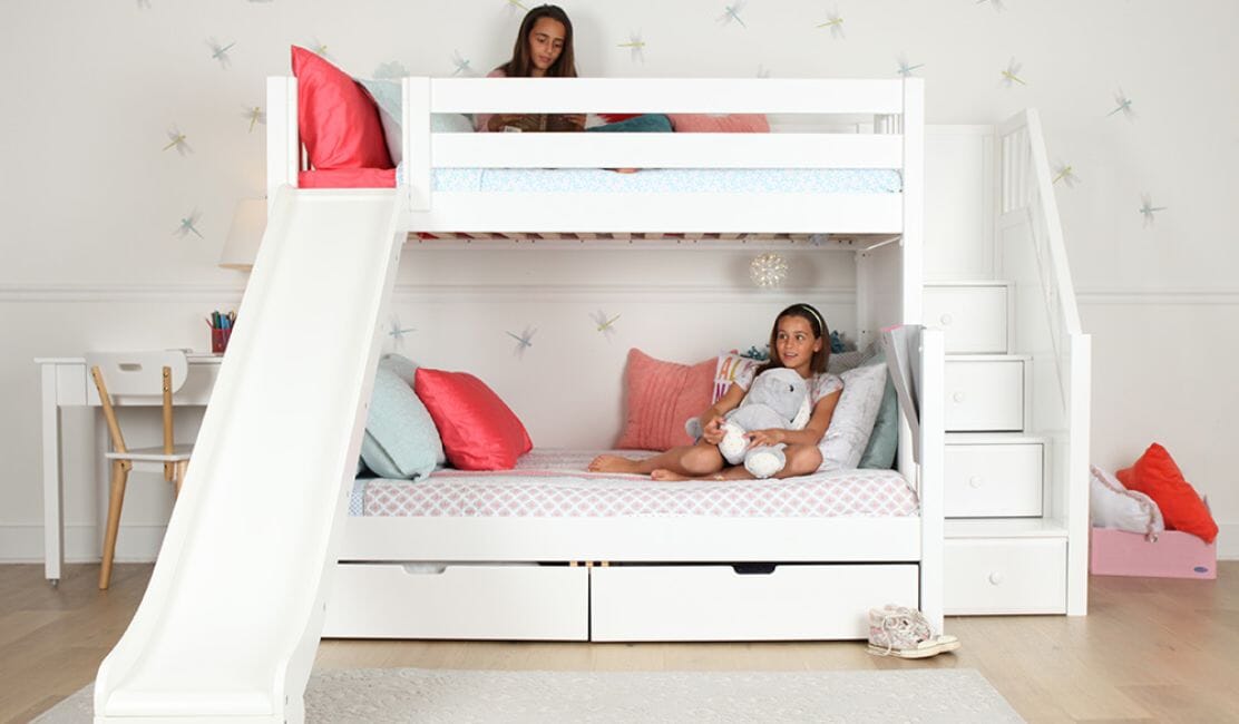 best custom bunk bed with storage, stairs, and slide