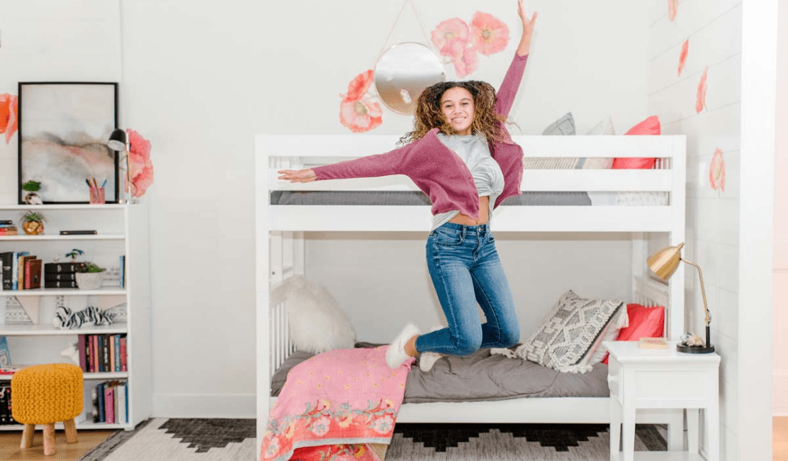 Twin over full bunk bed with end hot sale ladder