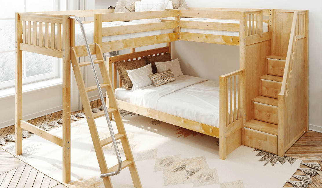 Triple bunk deals bed with stairs