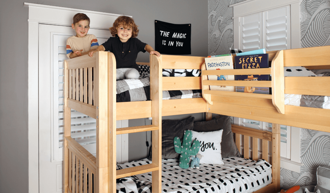 Room Reveal! Corner Bunk Beds add Space to Shared Boys Room