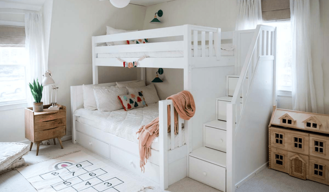 Twin over Full Bunk Bed with Storage Stars in Girls Bedroom Makeover