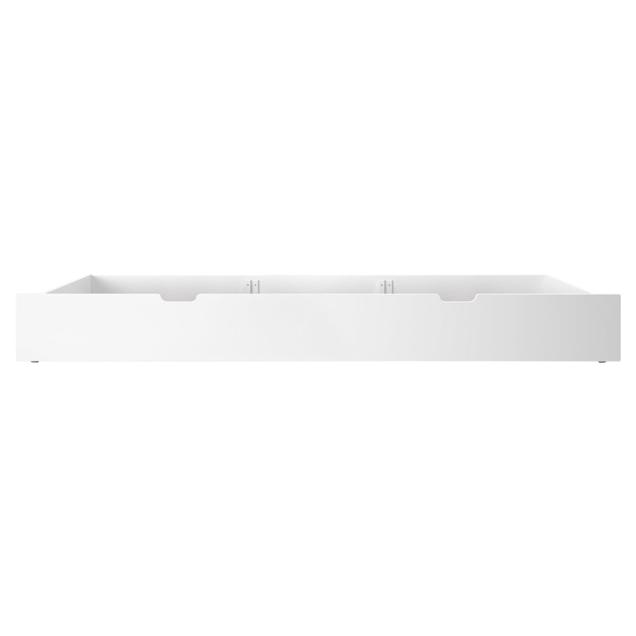 White underbed storage drawer with modern minimalist design for bedroom organization.
