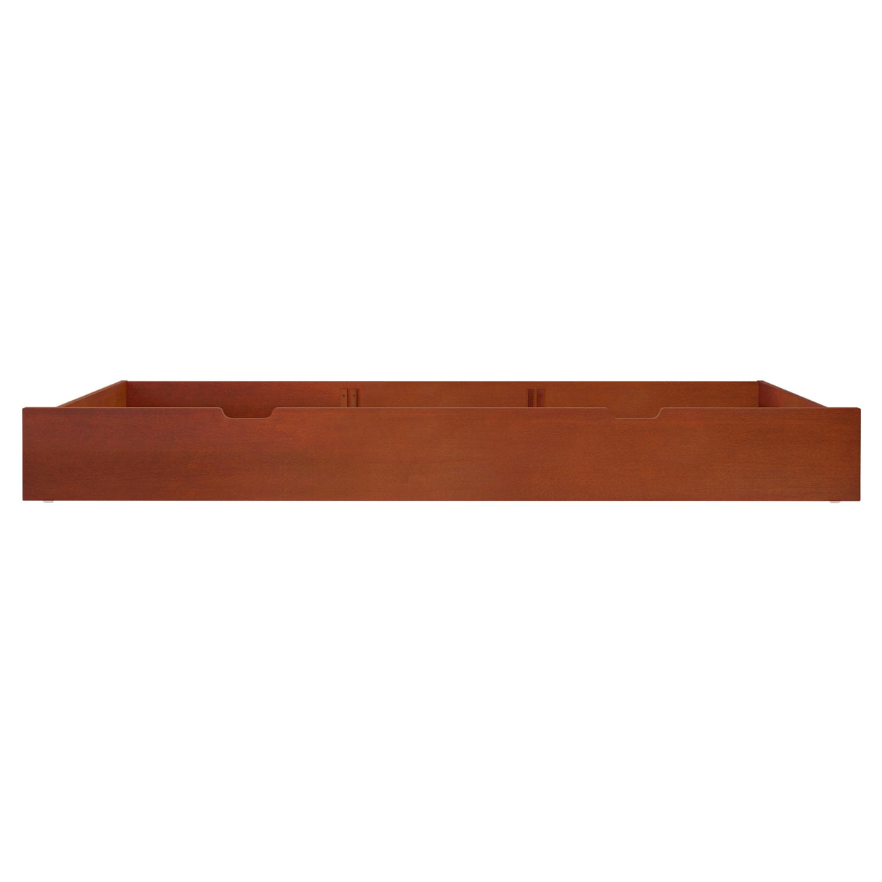 Rustic wooden under bed storage drawer with handle for space-saving organization and bedroom decluttering.