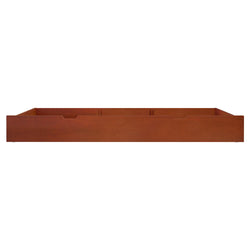 Rustic wooden under bed storage drawer with handle for space-saving organization and bedroom decluttering.
