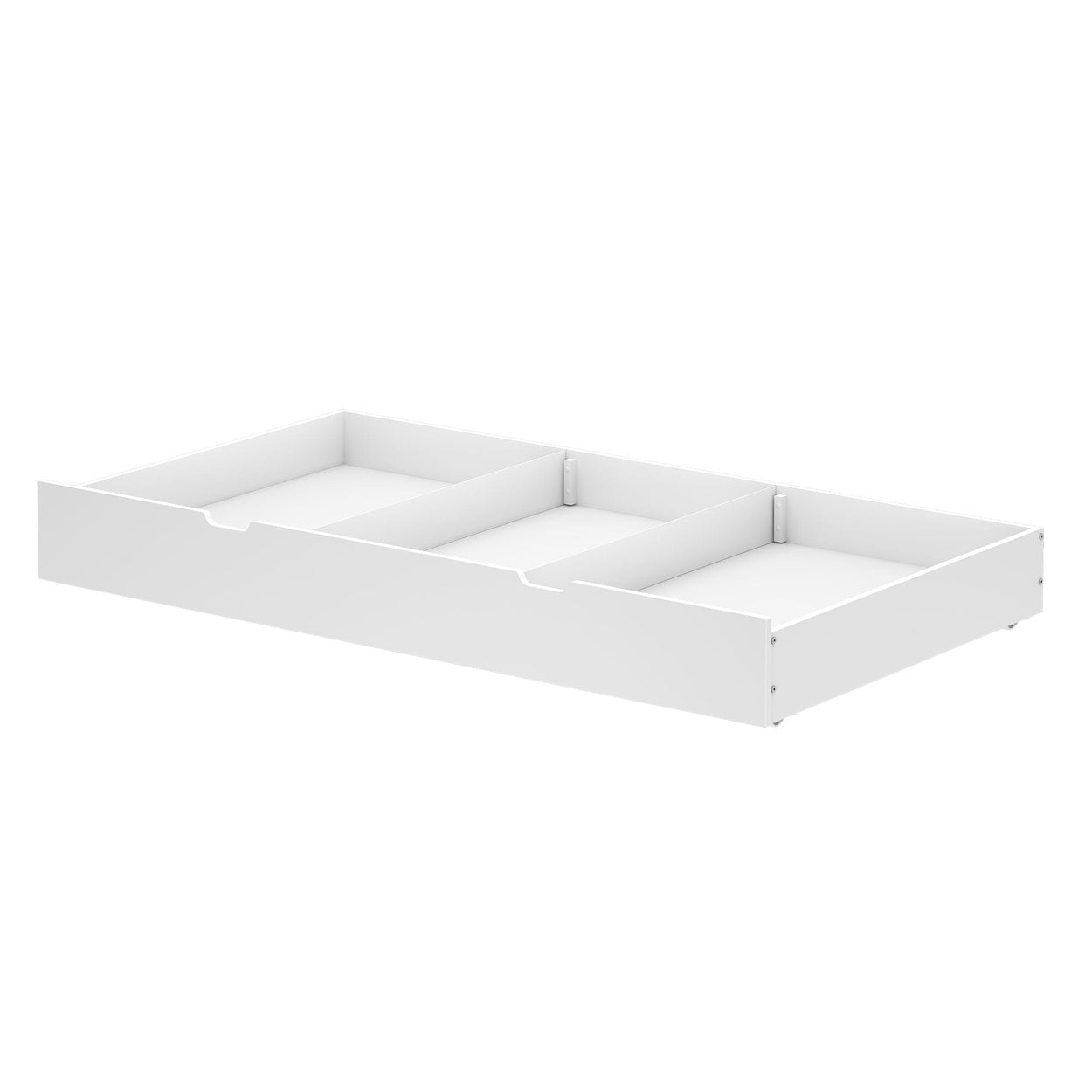 Under-bed storage drawer in white, ideal for optimizing bedroom space and organizing items efficiently.