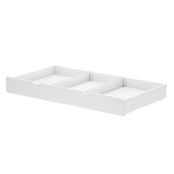 Under-bed storage drawer in white, ideal for optimizing bedroom space and organizing items efficiently.