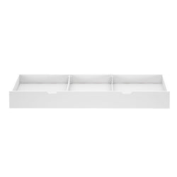 White under-bed storage drawer with three compartments for optimized space-saving organization.