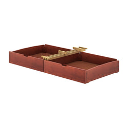 Wooden drawer underbed storage organizer with sliding mechanism for bedroom space-saving.