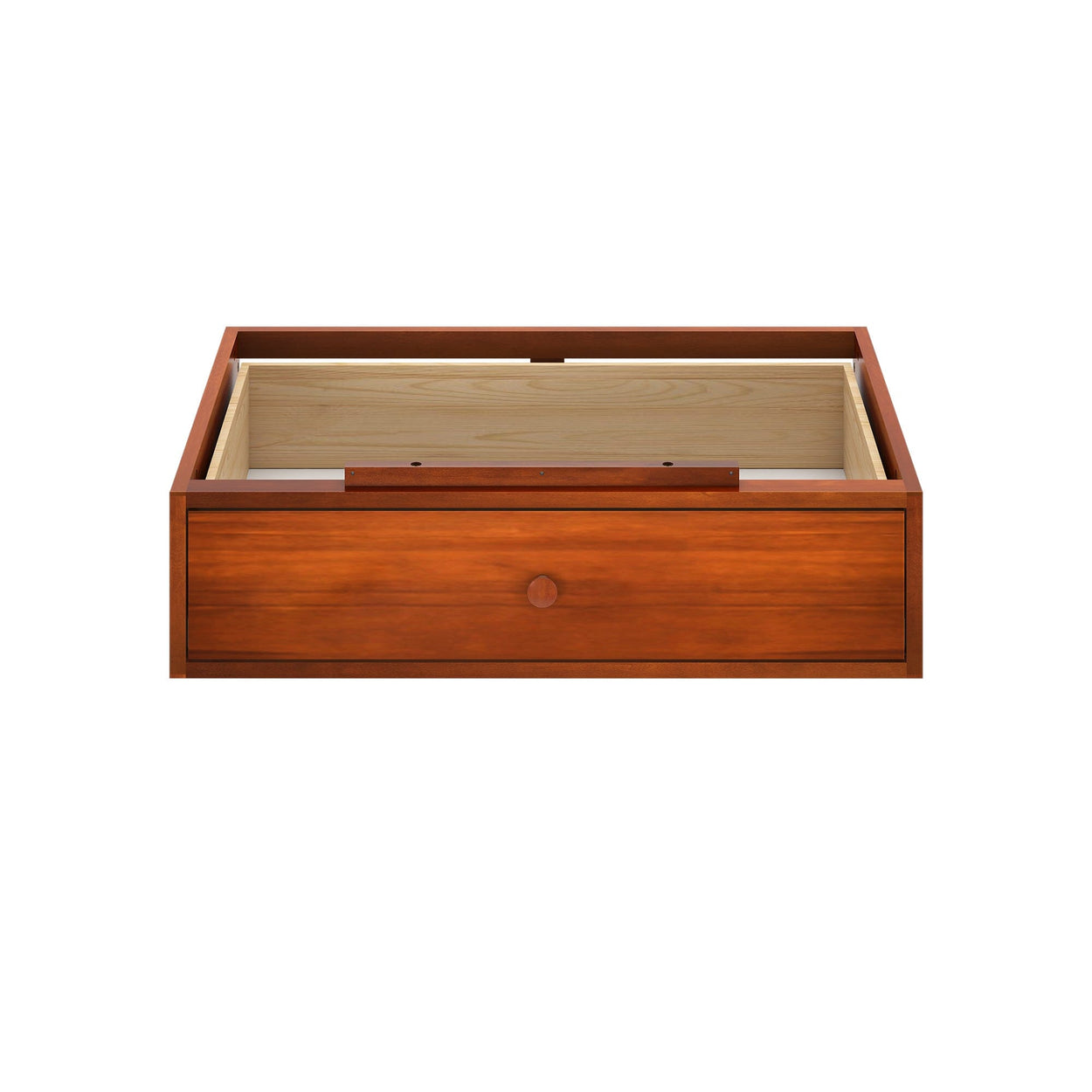 Wooden storage drawer unit with a polished finish, perfect for bedroom organization.