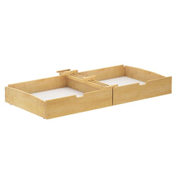 Wooden under bed storage box with drawers for space-saving bedroom organization.