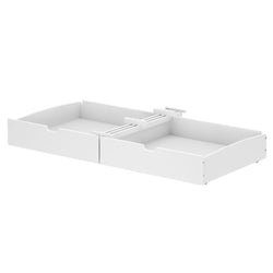 White underbed storage drawer for space-saving bedroom organization.