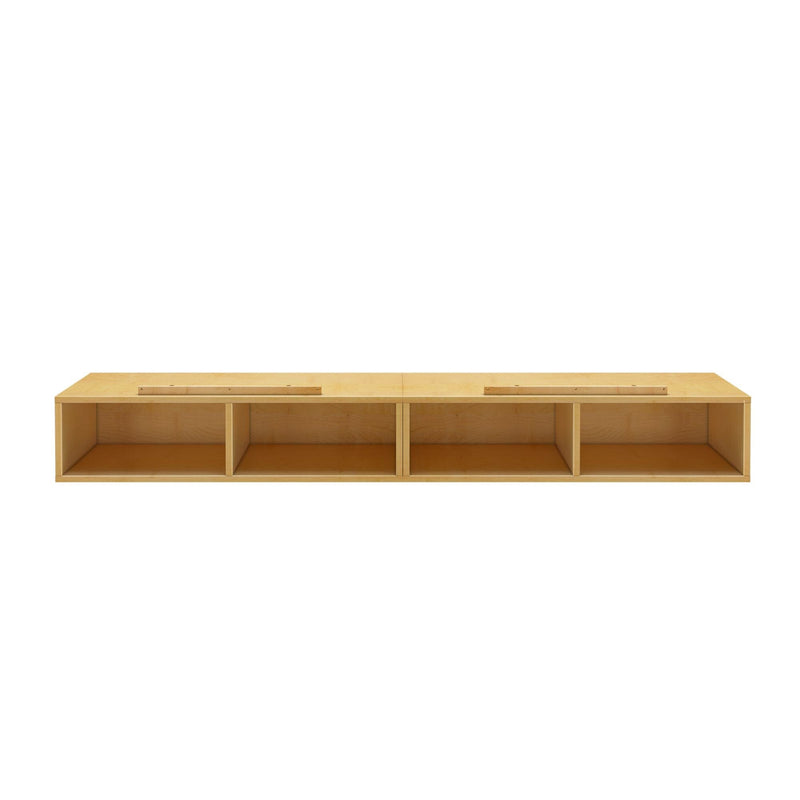 Modern wooden storage unit with three open compartments.
