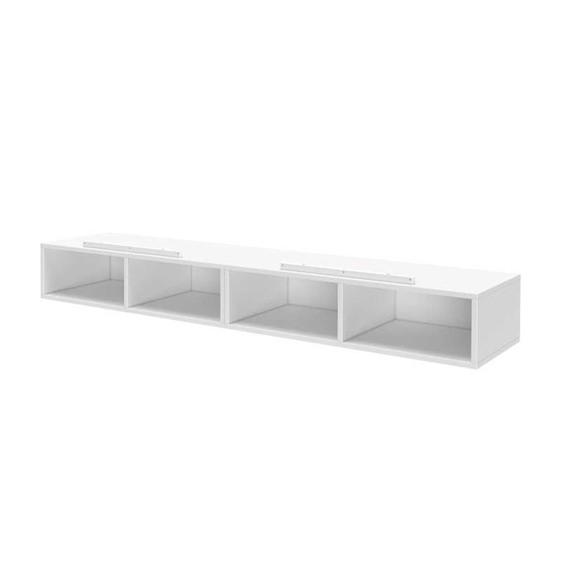 White wall-mounted storage shelf with four open compartments, ideal for home organization and modern interior design.