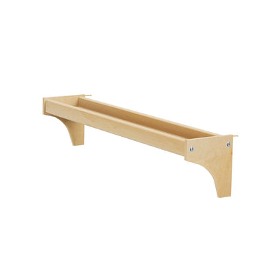 Wooden wall-mounted shelf with a minimalist design for home or office storage.