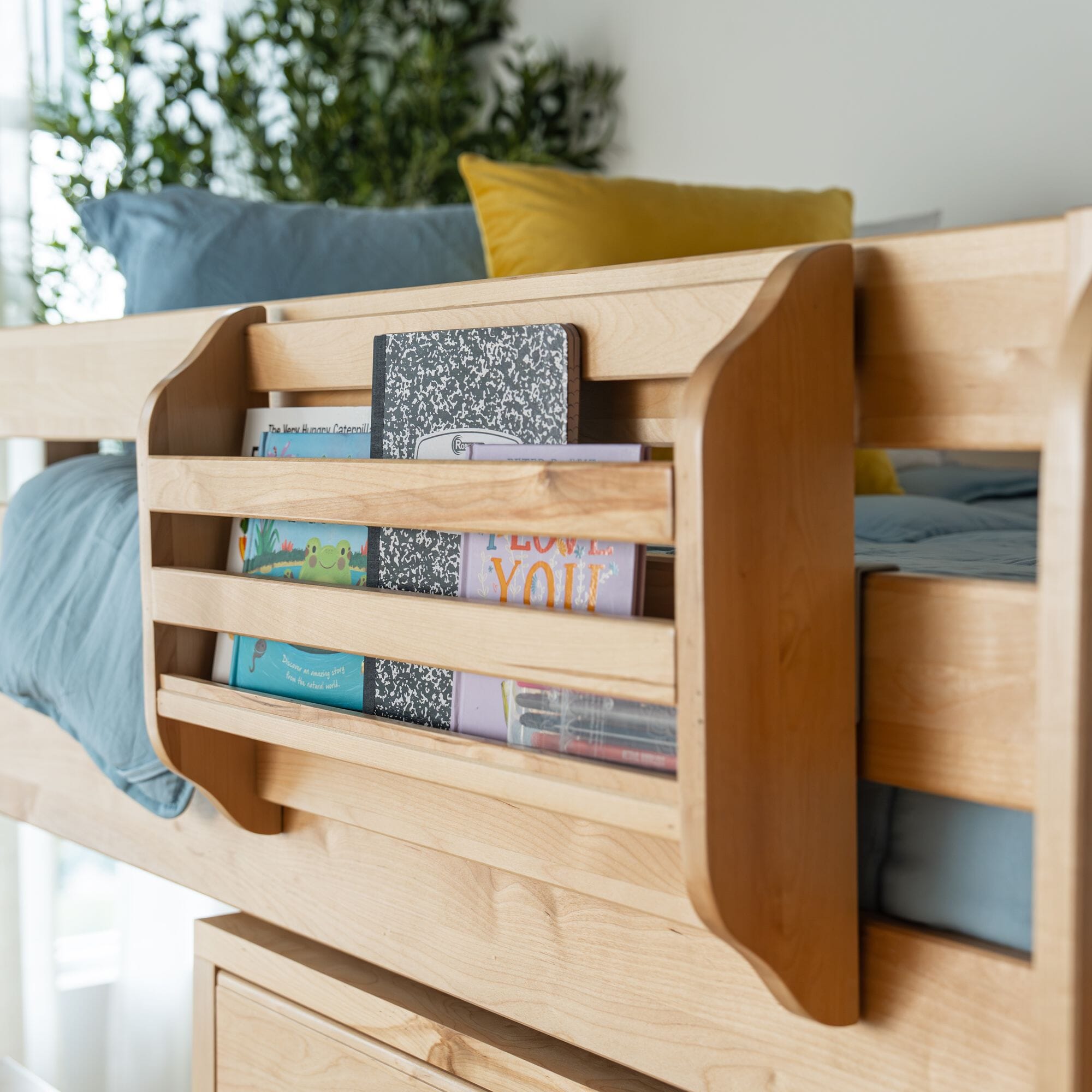 Magazine rack to attach to bunk bed.