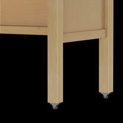 Wooden furniture legs with castor wheels for mobility and stability.