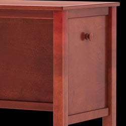 Redwood desk with storage cabinet featuring a polished finish.