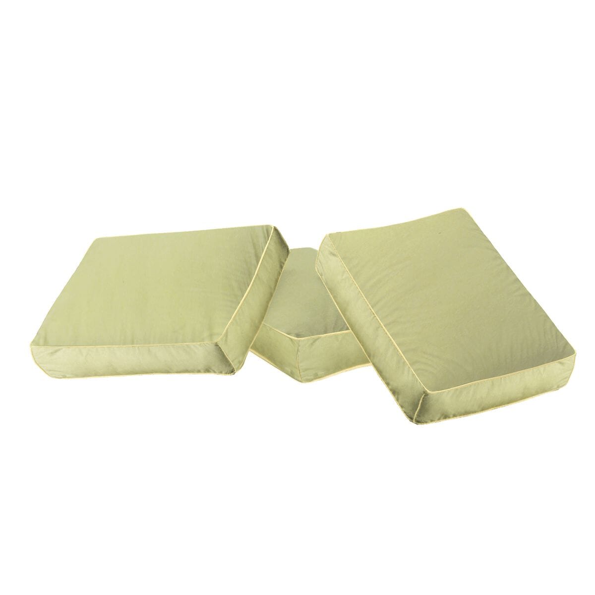 Green outdoor furniture cushions for comfortable patio seating.