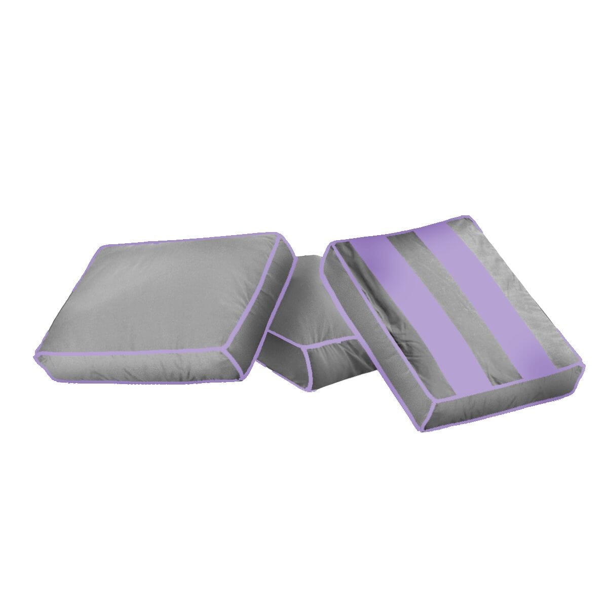 Gray and purple floor cushions set, perfect for comfortable home decor and seating solutions.