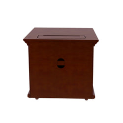 Wooden storage box with lid in a dark brown finish.