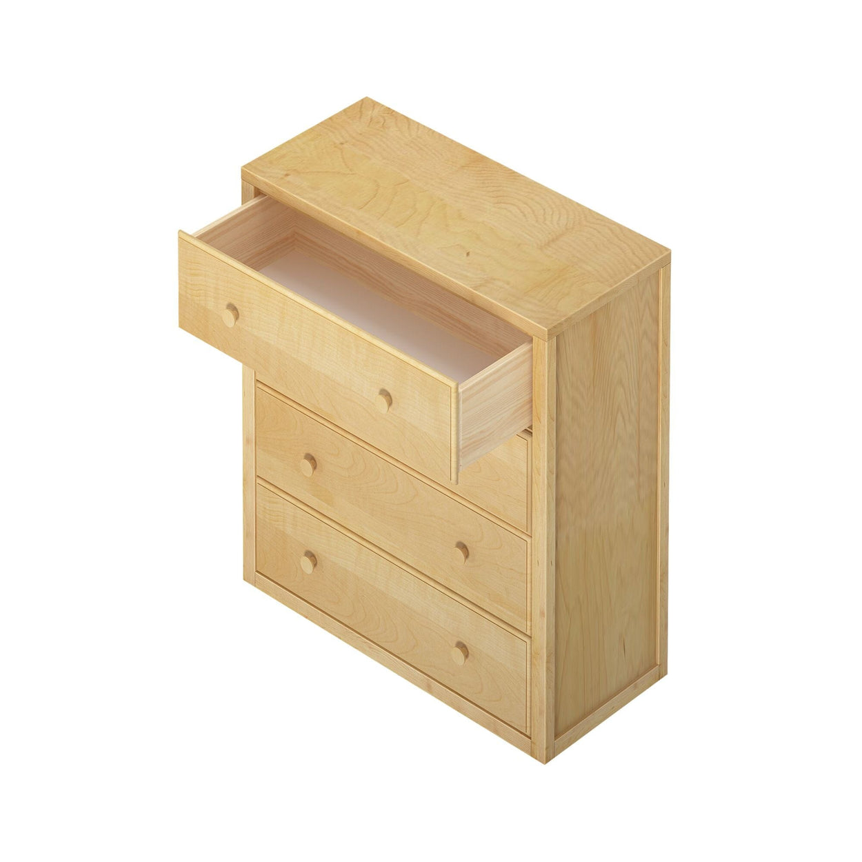 Natural wood dresser with three drawers and minimalist design.