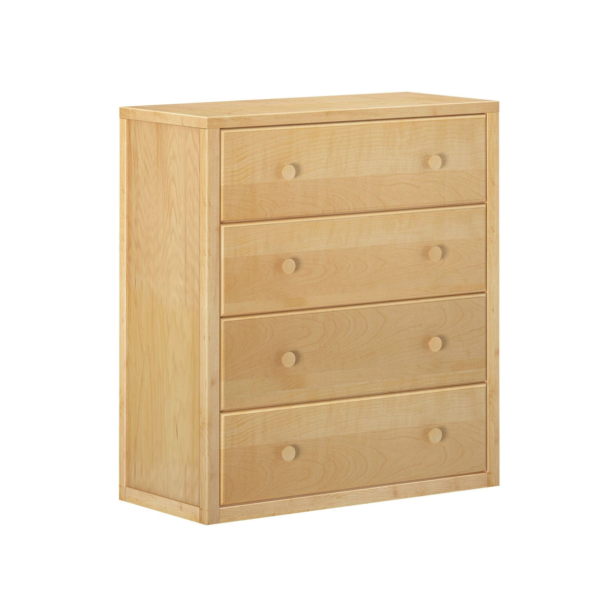 Wooden four-drawer chest dresser with natural finish stylish storage furniture.