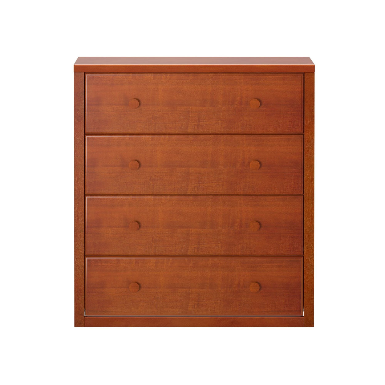 Wooden chest of four drawers with a rich brown finish for bedroom storage.