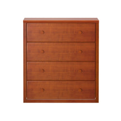 Wooden chest of four drawers with a rich brown finish for bedroom storage.