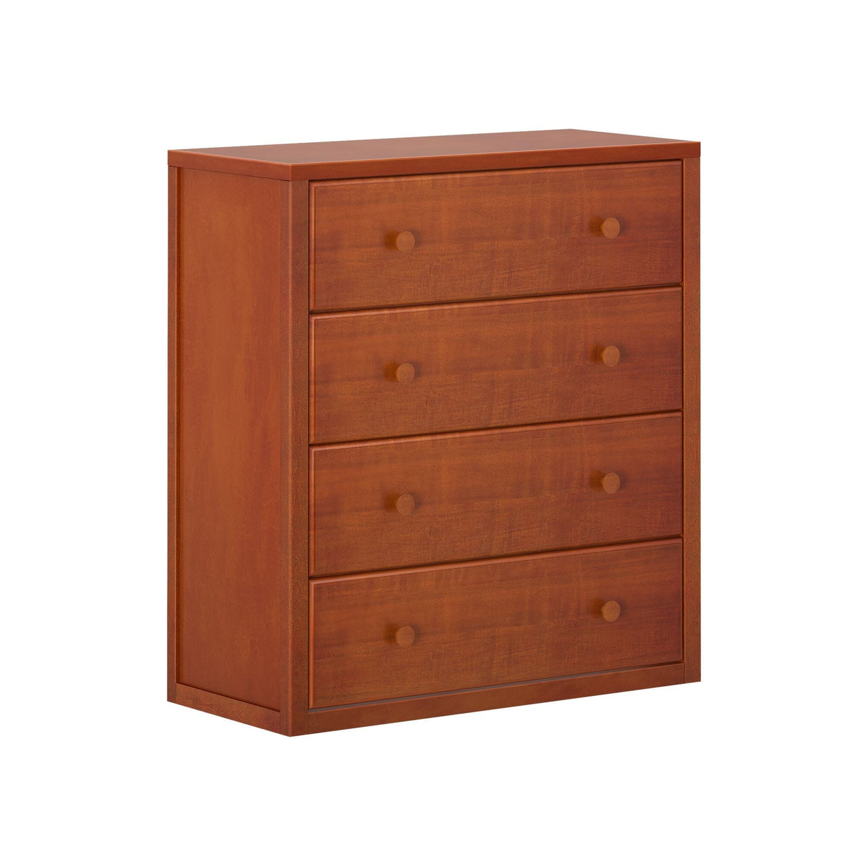 Wooden four-drawer dresser in a rich brown finish, ideal for bedroom storage and home organization.