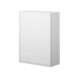 White five-drawer dresser with minimalist design and ample storage space.