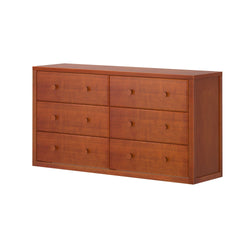 Wooden six-drawer dresser with a natural finish for bedroom storage.