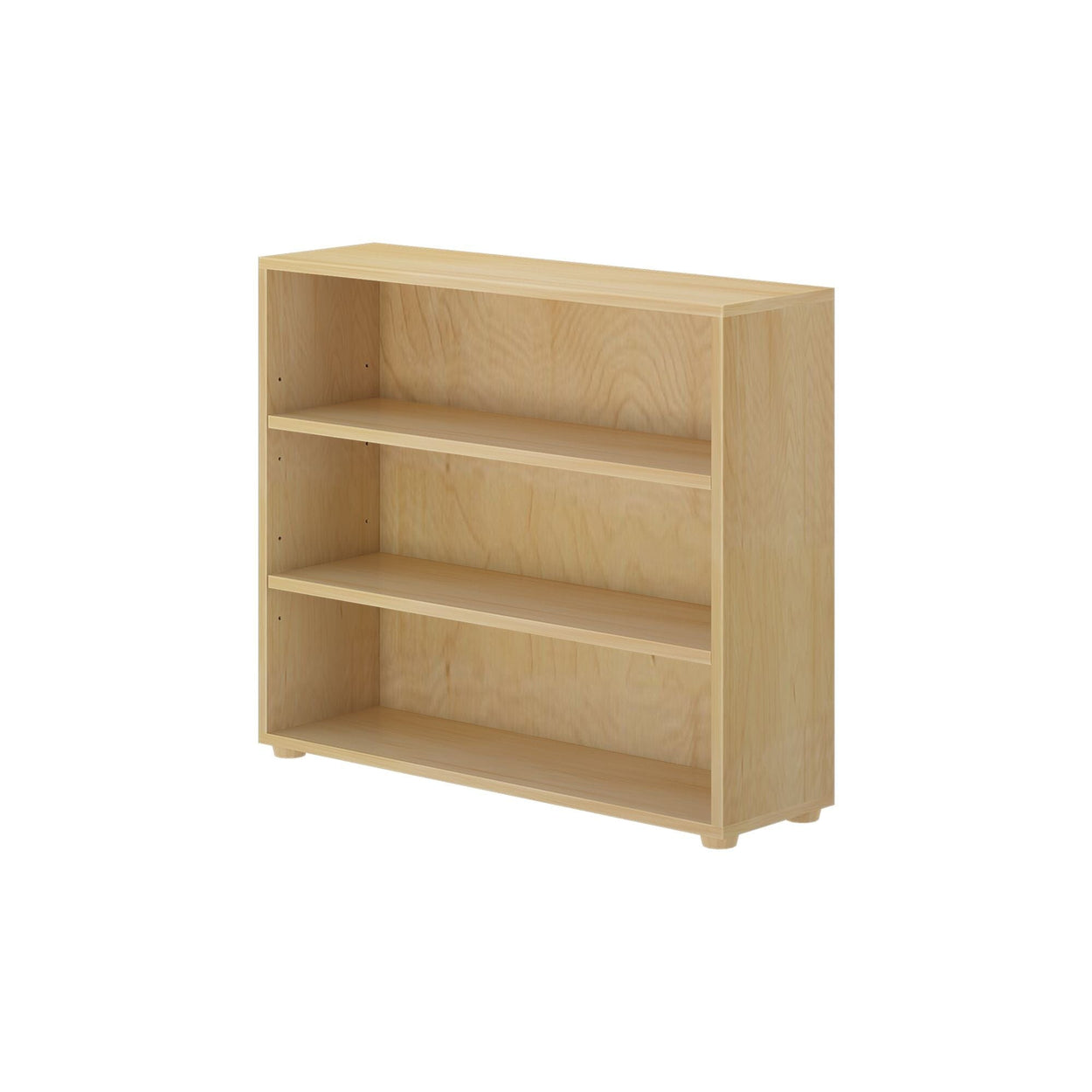 Wooden three-shelf bookcase with natural finish for home or office organization.