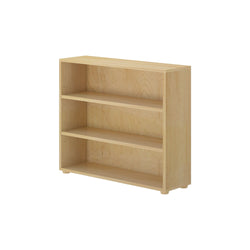 Wooden three-shelf bookcase with natural finish for home or office organization.