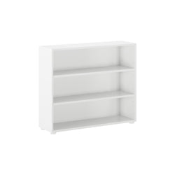 White three-shelf bookcase for home or office storage.