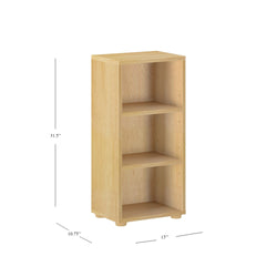 Small natural wooden bookcase with three shelves, 31.5 inches tall, perfect for home or office storage.