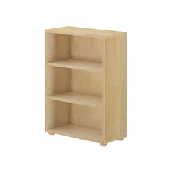 Wooden three-shelf bookcase for home office storage and organization.