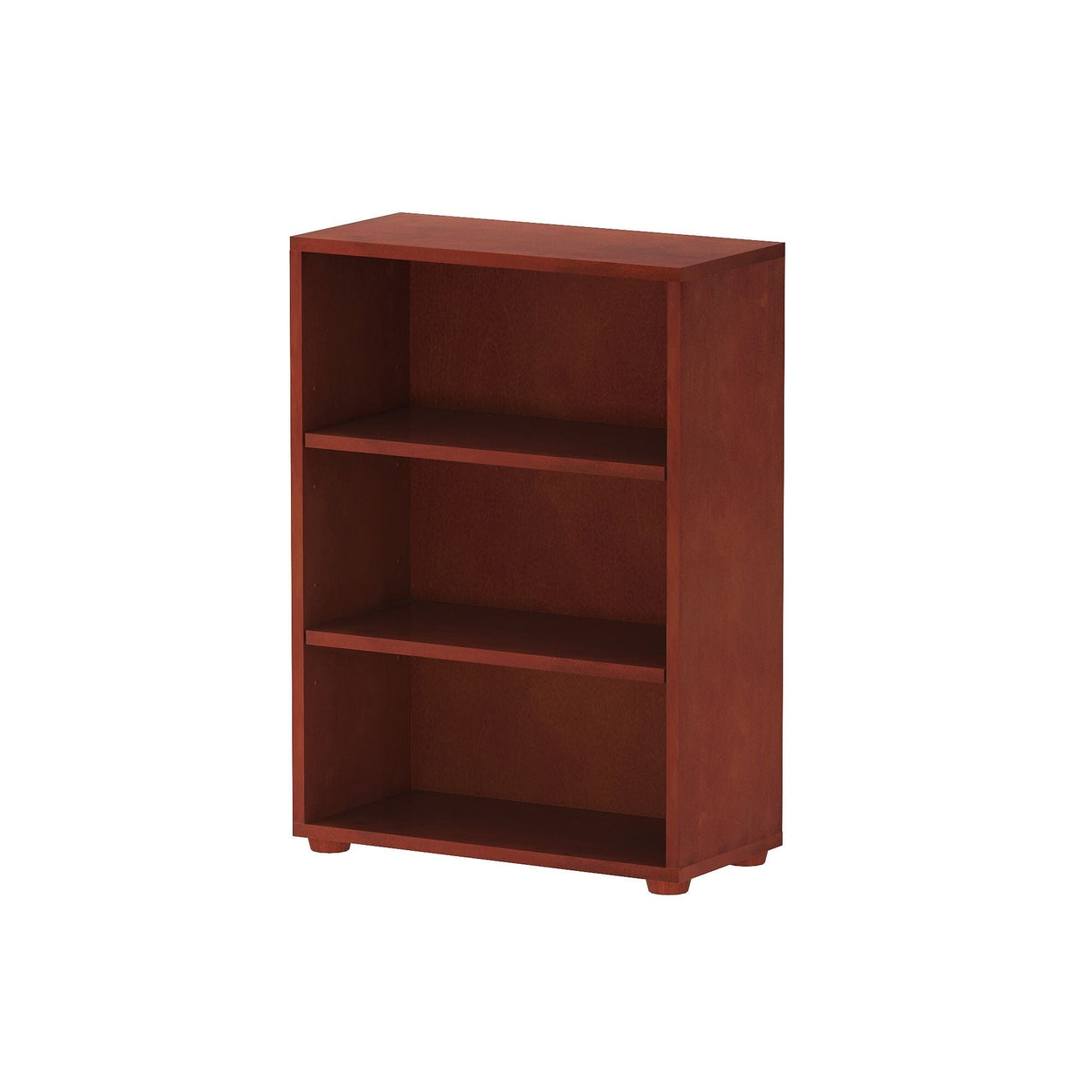 Wooden three-shelf bookcase with a rich brown finish, ideal for home office or library storage solutions.