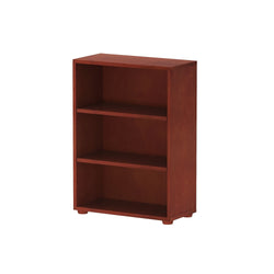 Wooden three-shelf bookcase with a rich brown finish, ideal for home office or library storage solutions.