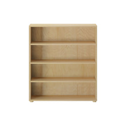 Wooden bookshelf with four shelves, ideal for home or office storage solutions.