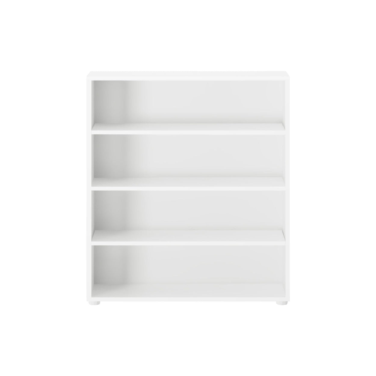 White four-tier bookshelf on a white background.