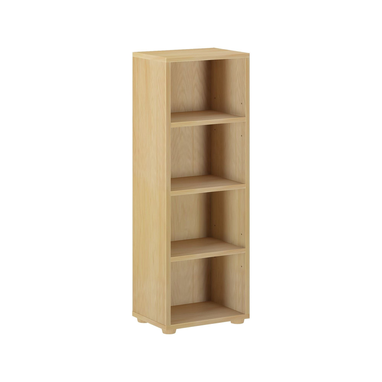 Tall wooden bookshelf with four shelves, ideal for home or office storage.