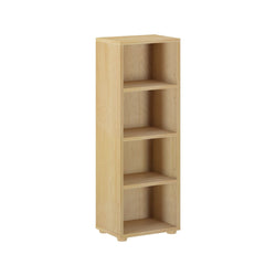 Tall wooden bookshelf with four shelves, ideal for home or office storage.