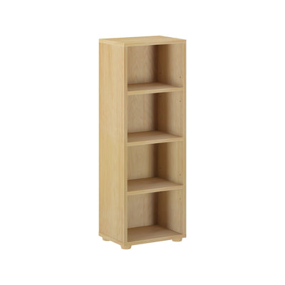 Tall wooden bookshelf with four shelves, ideal for home or office storage.