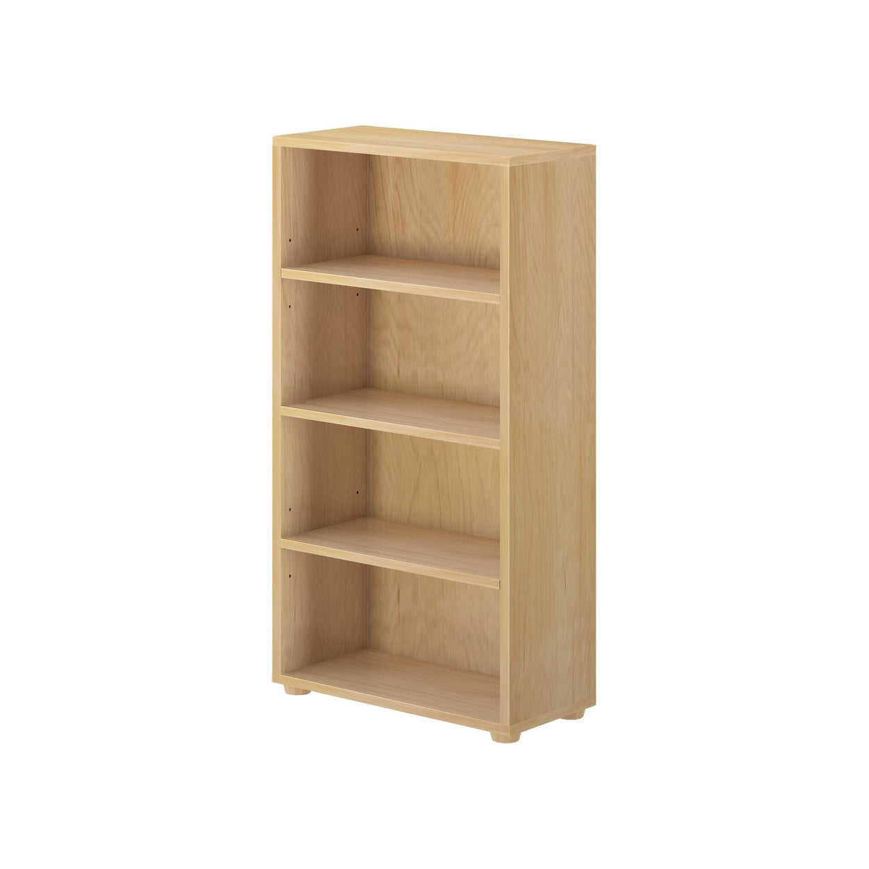 Wooden bookshelf with four shelves for home office storage.
