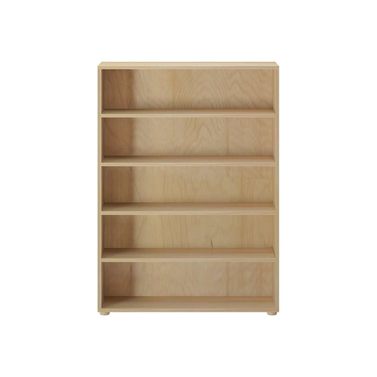Wooden bookcase with five shelves, perfect for home or office storage.