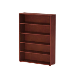 Wooden five-shelf bookcase for home and office storage solutions.