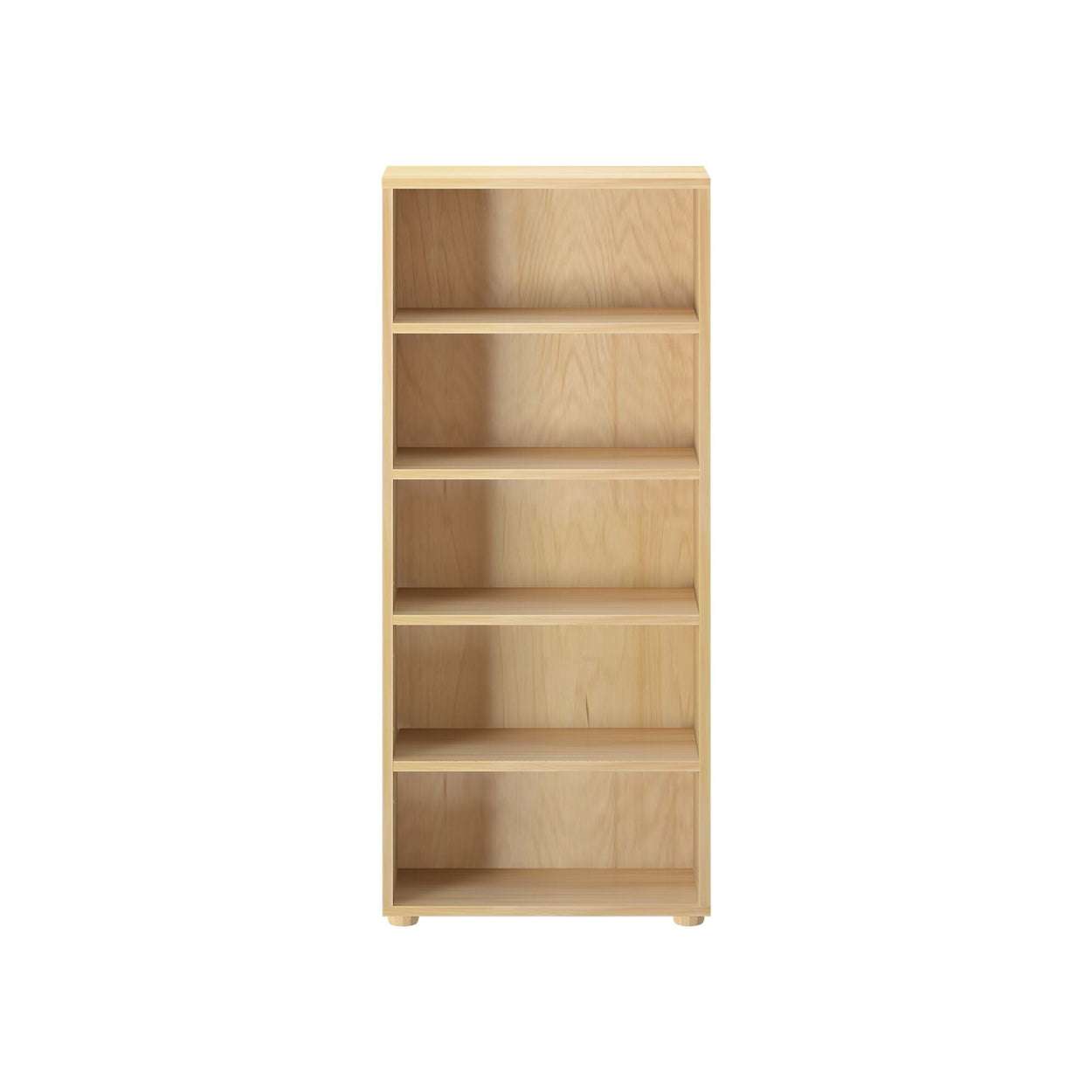 Wooden five-tier bookshelf for home and office storage solutions.