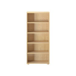 Wooden five-tier bookshelf for home and office storage solutions.