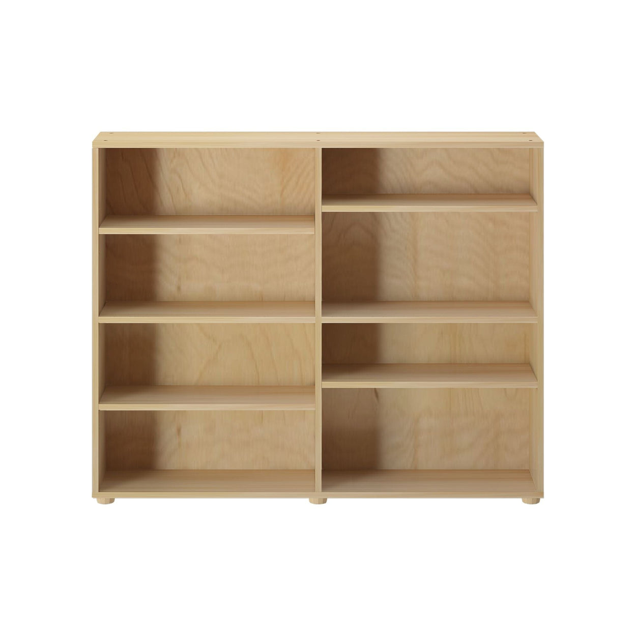 Wooden bookshelf with six shelves for home or office storage.
