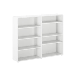 White modern bookshelf with six open shelves for home or office storage.